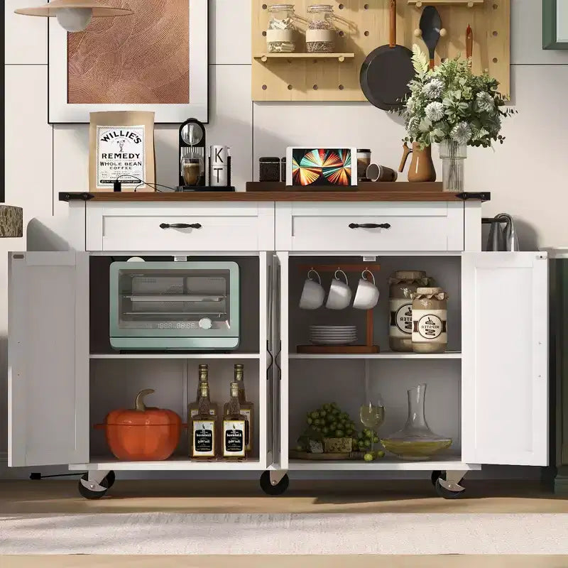Isola da Cucina con Prese Elettriche e Anta a Scomparsa | Portaspezie, Cassetti e Ante