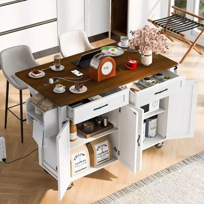 Isola da Cucina con Prese Elettriche e Anta a Scomparsa | Portaspezie, Cassetti e Ante