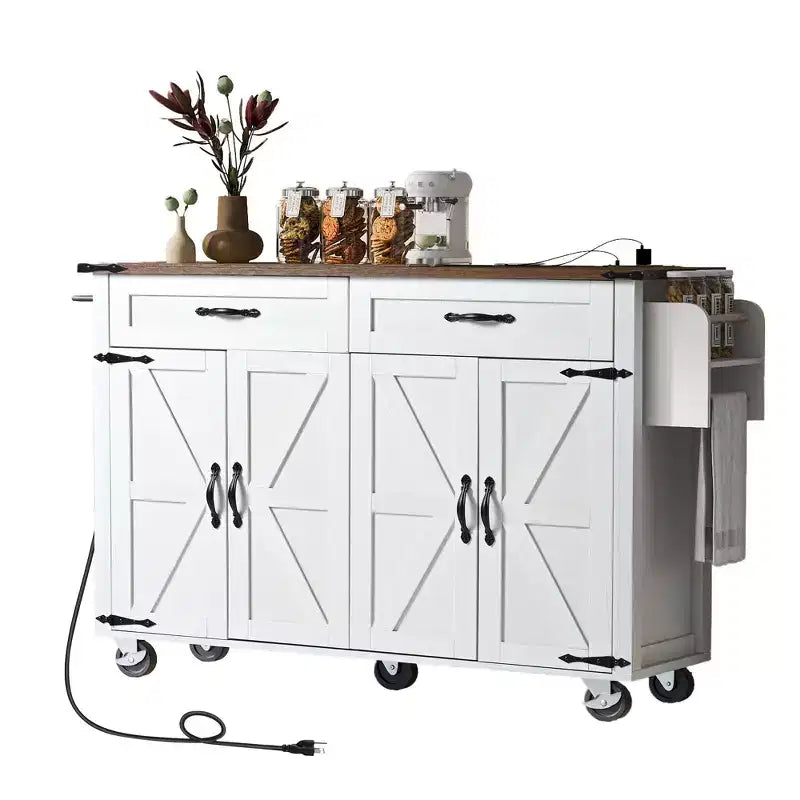 Isola da Cucina con Prese Elettriche e Anta a Scomparsa | Portaspezie, Cassetti e Ante