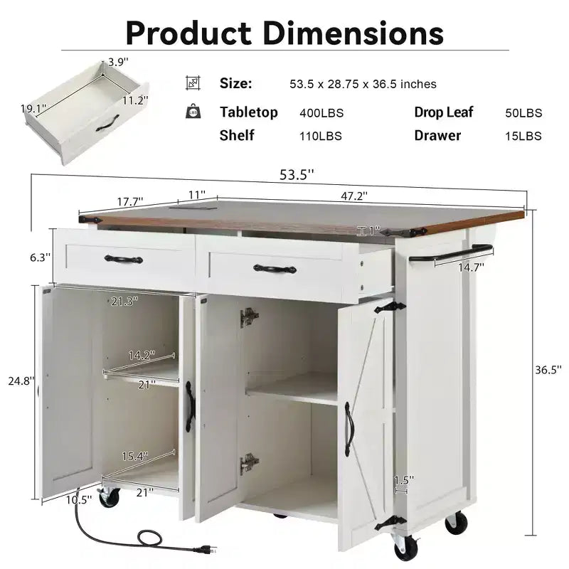 Isola da Cucina con Prese Elettriche e Anta a Scomparsa | Portaspezie, Cassetti e Ante