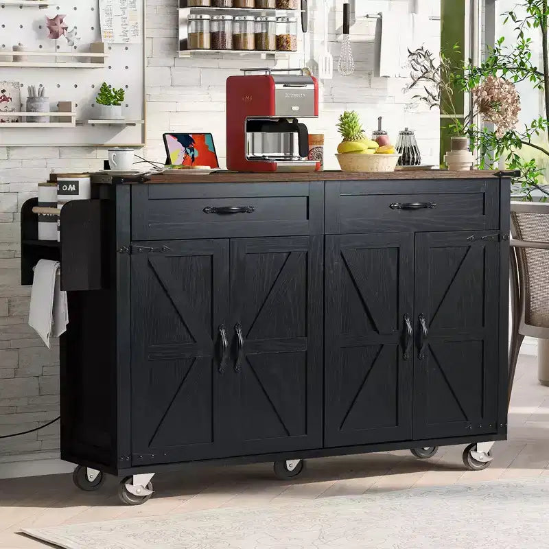 Isola da Cucina con Prese Elettriche e Anta a Scomparsa | Portaspezie, Cassetti e Ante