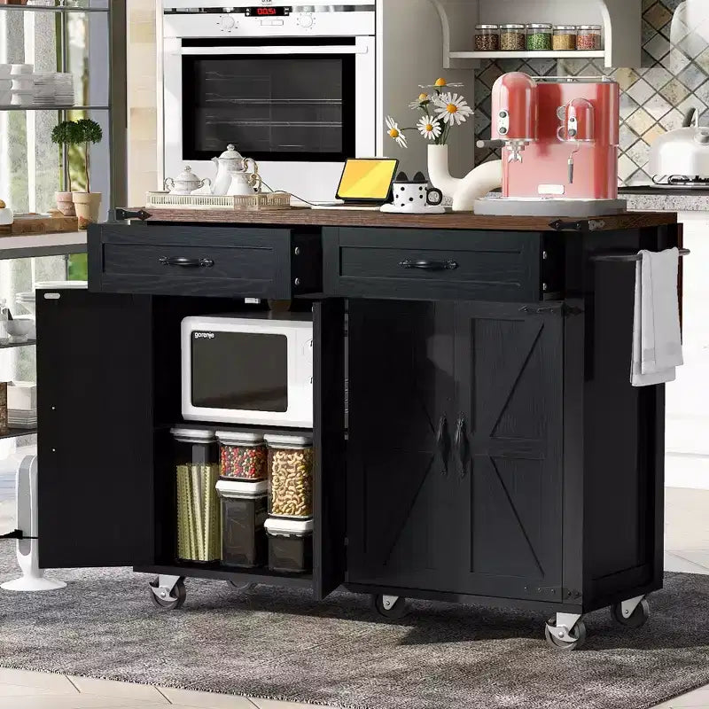 Isola da Cucina con Prese Elettriche e Anta a Scomparsa | Portaspezie, Cassetti e Ante
