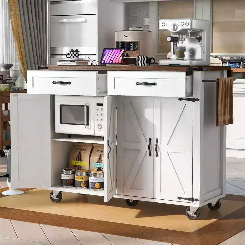 Isola da Cucina con Prese Elettriche e Anta a Scomparsa | Portaspezie, Cassetti e Ante
