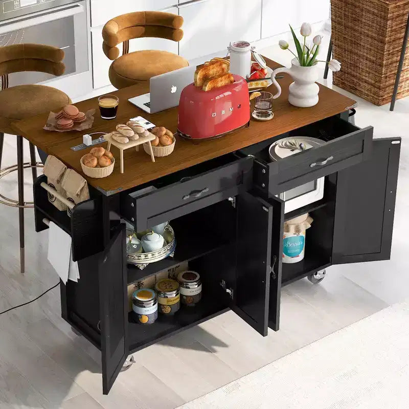 Isola da Cucina con Prese Elettriche e Anta a Scomparsa | Portaspezie, Cassetti e Ante