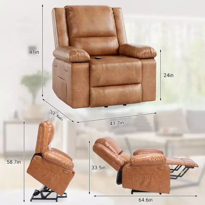 Poltrona reclinabile a spinta elettrica in similpelle PU 41.7, regolabile, larghezza seduta, portabicchieri, divano singolo ergonomico, per soggiorno