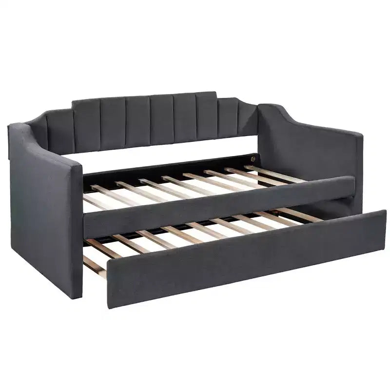 Divano Letto Estraibile Imbottito con Rotelle, Struttura Divano Letto Singolo per Camera da Letto, Nero