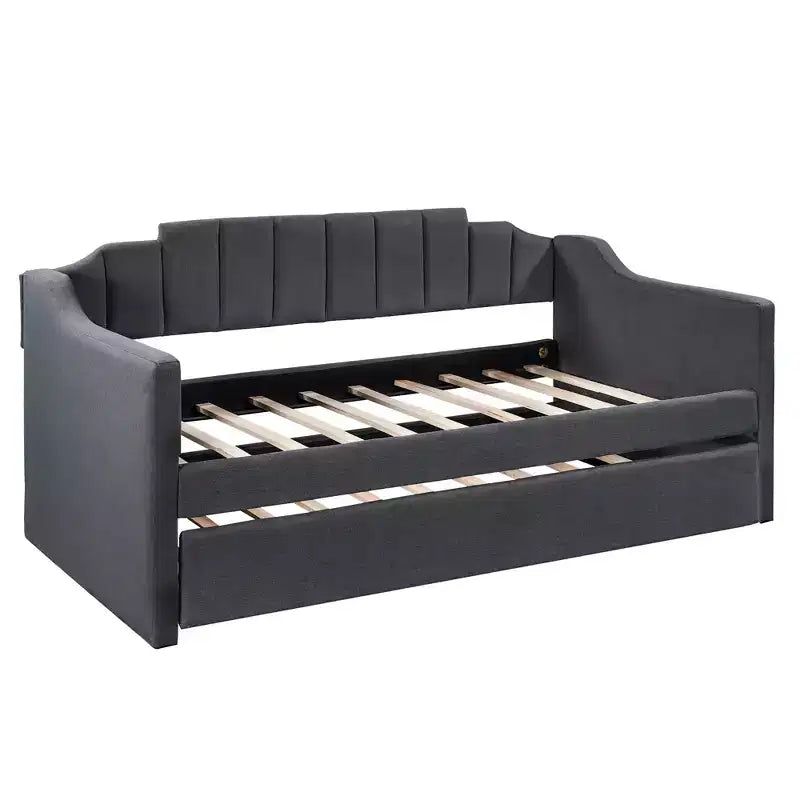 Divano Letto Estraibile Imbottito con Rotelle, Struttura Divano Letto Singolo per Camera da Letto, Nero