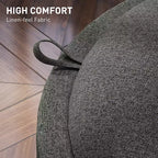 Pouf/Tavolino rotondo contenitore con vassoio ribaltabile, poggiapiedi rivestito in tessuto di lino con scomparto segreto