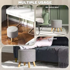 Pouf contenitore rotondo in lino | Poggiapiedi imbottito con contenitore nascosto e gambe in legno