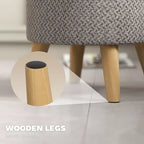 Pouf contenitore rotondo in lino | Poggiapiedi imbottito con contenitore nascosto e gambe in legno