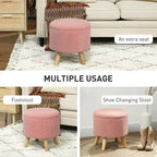 Pouf contenitore rotondo in lino | Poggiapiedi imbottito con contenitore nascosto e gambe in legno