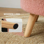 Pouf contenitore rotondo in lino | Poggiapiedi imbottito con contenitore nascosto e gambe in legno