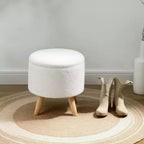 Pouf contenitore rotondo in lino | Poggiapiedi imbottito con contenitore nascosto e gambe in legno