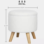 Pouf contenitore rotondo in lino | Poggiapiedi imbottito con contenitore nascosto e gambe in legno