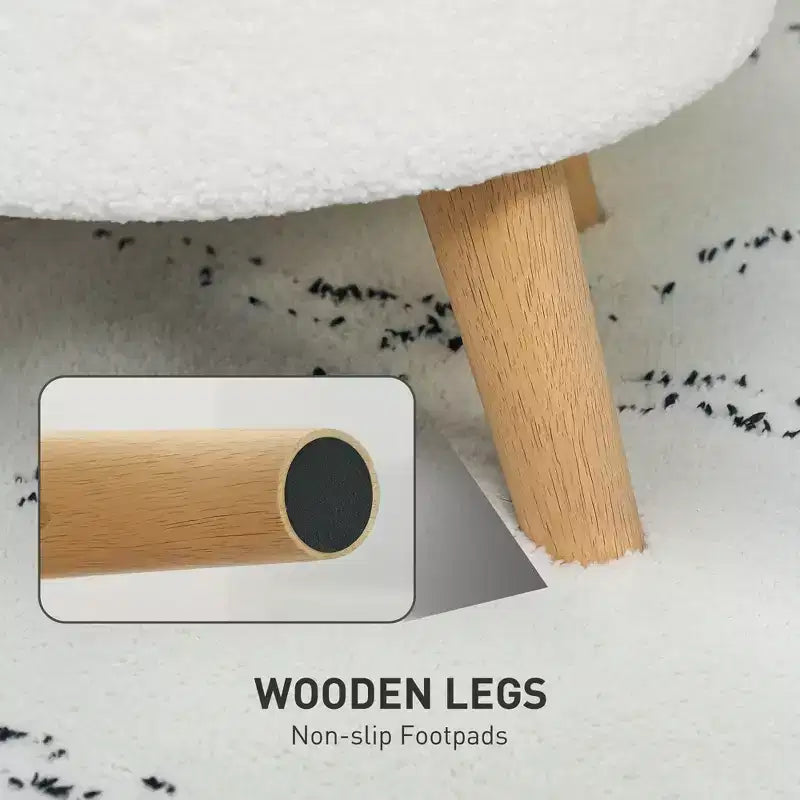 Pouf contenitore rotondo in lino | Poggiapiedi imbottito con contenitore nascosto e gambe in legno
