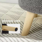 Pouf contenitore rotondo in lino | Poggiapiedi imbottito con contenitore nascosto e gambe in legno