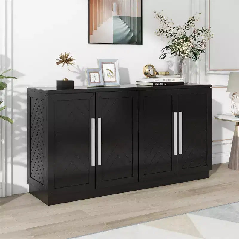 Credenza a buffet, mobile consolle moderno, mobile a pavimento in legno con 4 ante, credenza a buffet in legno