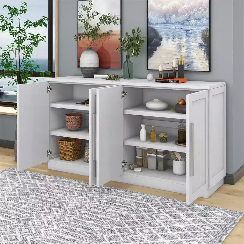 Credenza a buffet, mobile consolle moderno, mobile a pavimento in legno con 4 ante, credenza a buffet in legno