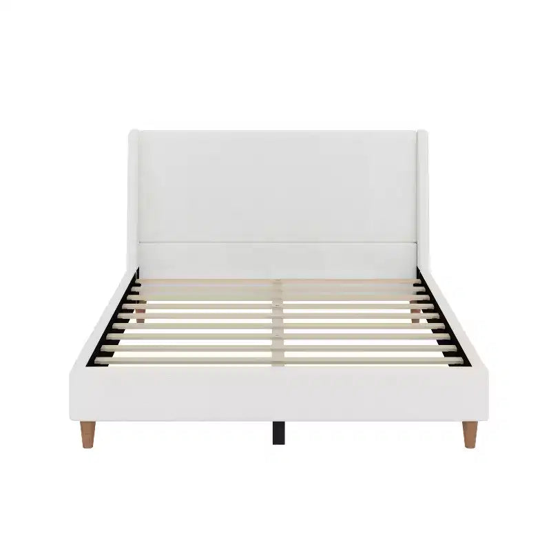 Letto Imbottito Moderno con Base a Piattaforma | Testiera a Orecchie e Gambe in Noce, Queen/King
