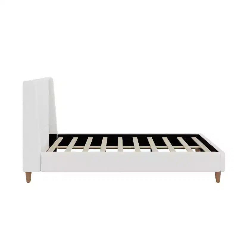 Letto Imbottito Moderno con Base a Piattaforma | Testiera a Orecchie e Gambe in Noce, Queen/King