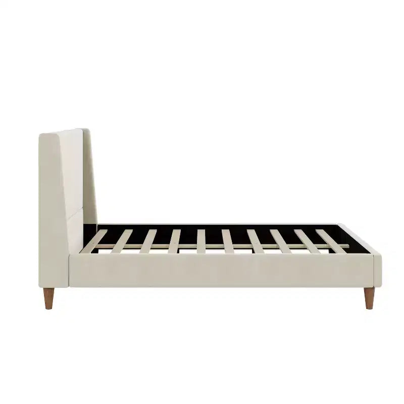 Letto Imbottito Moderno con Base a Piattaforma | Testiera a Orecchie e Gambe in Noce, Queen/King