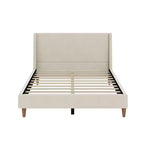 Letto Imbottito Moderno con Base a Piattaforma | Testiera a Orecchie e Gambe in Noce, Queen/King