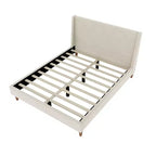 Letto Imbottito Moderno con Base a Piattaforma | Testiera a Orecchie e Gambe in Noce, Queen/King