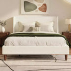 Letto Imbottito Moderno con Base a Piattaforma | Testiera a Orecchie e Gambe in Noce, Queen/King