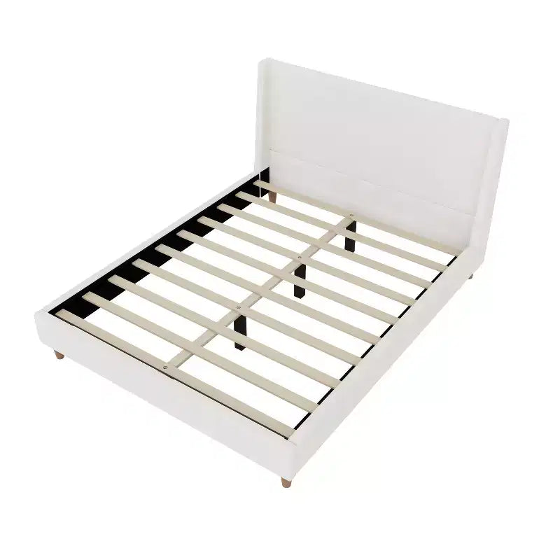 Letto Imbottito Moderno con Base a Piattaforma | Testiera a Orecchie e Gambe in Noce, Queen/King