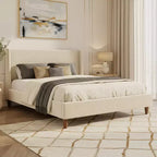 Merax Modern Upholstered Platform Bed with Wingback Headboard and Walnut Wooden Legs