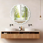 PexFix 36 Wavy Round Solid Wood Frame Decorative Mirror Modern Farmhouse Wall Mirror For Bedroom Bathroom Living Room Entryway White