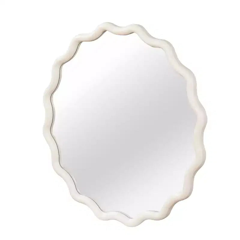 Specchio da parete rotondo ondulato con cornice in legno massello da 36" | Arredamento rustico, bianco