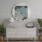 Specchio da parete rotondo ondulato con cornice in legno massello da 36" | Arredamento rustico, bianco