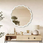 Specchio da parete rotondo ondulato con cornice in legno massello da 36" | Arredamento rustico, bianco