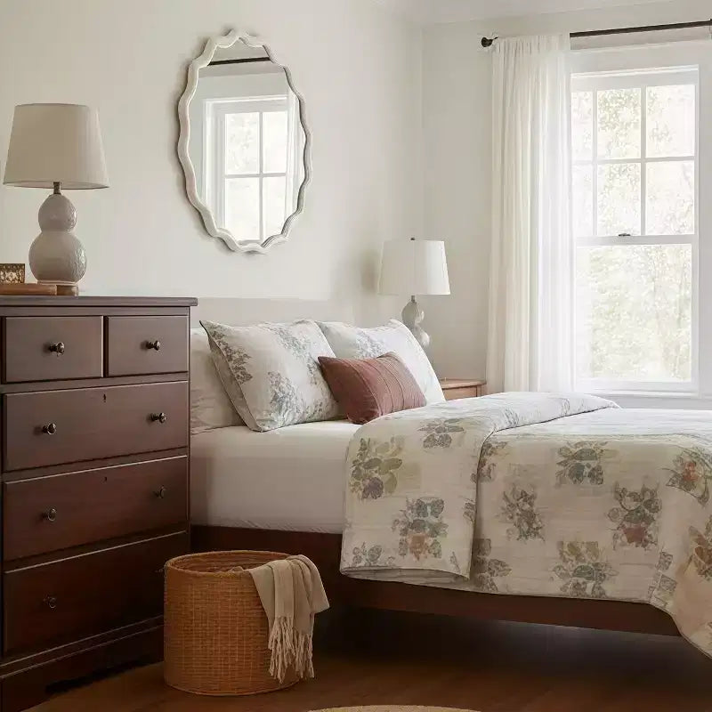 Specchio da parete rotondo ondulato con cornice in legno massello da 36" | Arredamento rustico, bianco