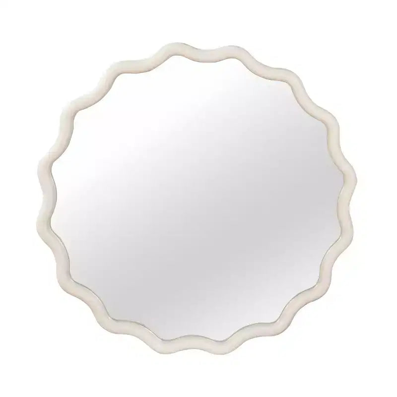 Specchio da parete rotondo ondulato con cornice in legno massello da 36" | Arredamento rustico, bianco