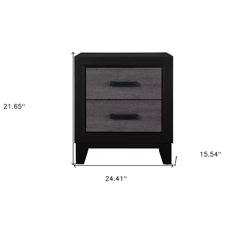 Comodino nero e grigio in legno a 2 cassetti | Modern Farmhouse, Dettagli in metallo, 56 cm H