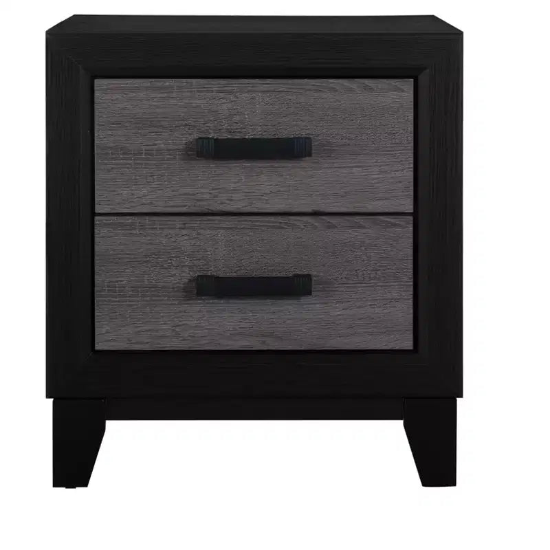 Comodino nero e grigio in legno a 2 cassetti | Modern Farmhouse, Dettagli in metallo, 56 cm H