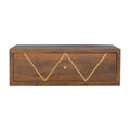 HomeRoots 18 Brown Solid Wood Geometric Brass Inlay One Drawer Floating Nightstand