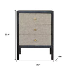 Comodino a 3 cassetti in legno massello di mango grigio e nero | Pelle sintetica zigrinata, 61 cm H