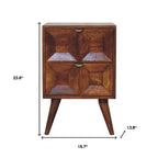 Comodino in Legno Massello di Mango Marrone Scuro | 2 Cassetti, Design Geometrico Intagliato, 61 cm H