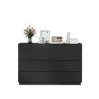 Comò nero goffrato a 6 cassetti con specchio | Larghezza 120 cm, truciolare, finitura melaminica