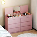 Karl Home Pink Embossed 6 Drawer Dresser with Mirror P2 12MM Particleboard with Melamine 47.22In. W