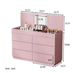 Comò rosa goffrato a 6 cassetti con specchio | 120 cm L truciolato, finitura melaminica