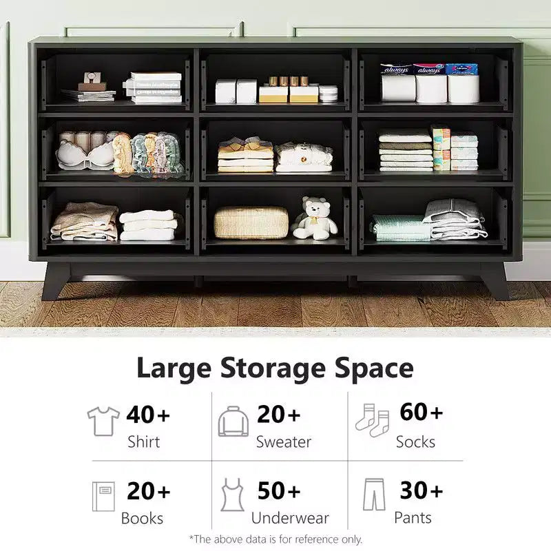 Cassettiera a 9 cassetti con griglia da 57" | Contenitore minimalista per camera da letto e soggiorno