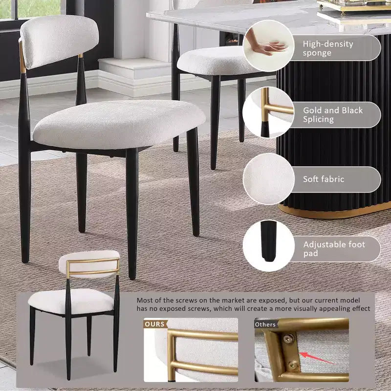 Set da Pranzo Moderno 7 Pezzi in Finto Marmo | Base in Metallo Scanalato e 6 Sedie in ciniglia, Posti a Sedere per 6 Persone