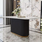 Set da Pranzo Moderno 7 Pezzi in Finto Marmo | Base in Metallo Scanalato e 6 Sedie in ciniglia, Posti a Sedere per 6 Persone