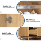 Armadio con ante scanalate, armadio in legno da 180 cm con 2 ante, 2 cassetti, ripiano regolabile e bastone appendiabiti, mobile contenitore per vestiti