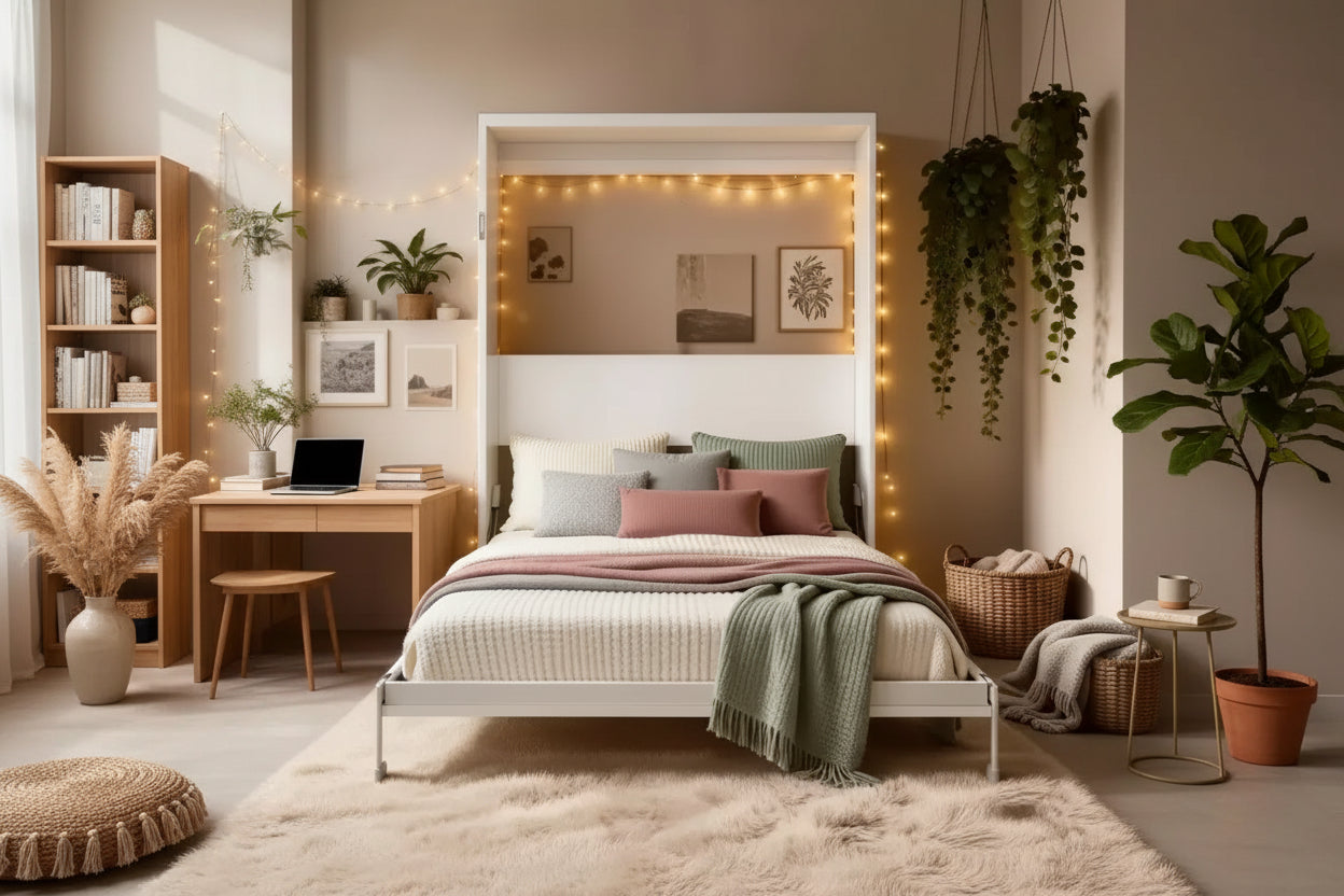 GDFStudio Winslow Modern Wood Murphy Bed with Integrated Desk and Automatic Legs