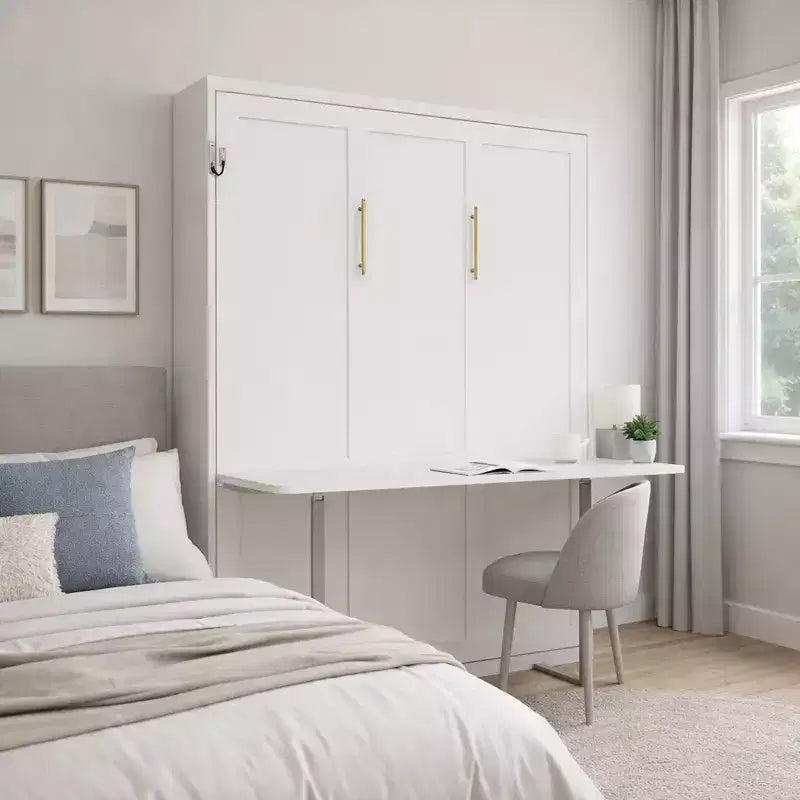 Letto a scomparsa moderno in legno con scrivania integrata e gambe automatiche | Capacità 500 kg